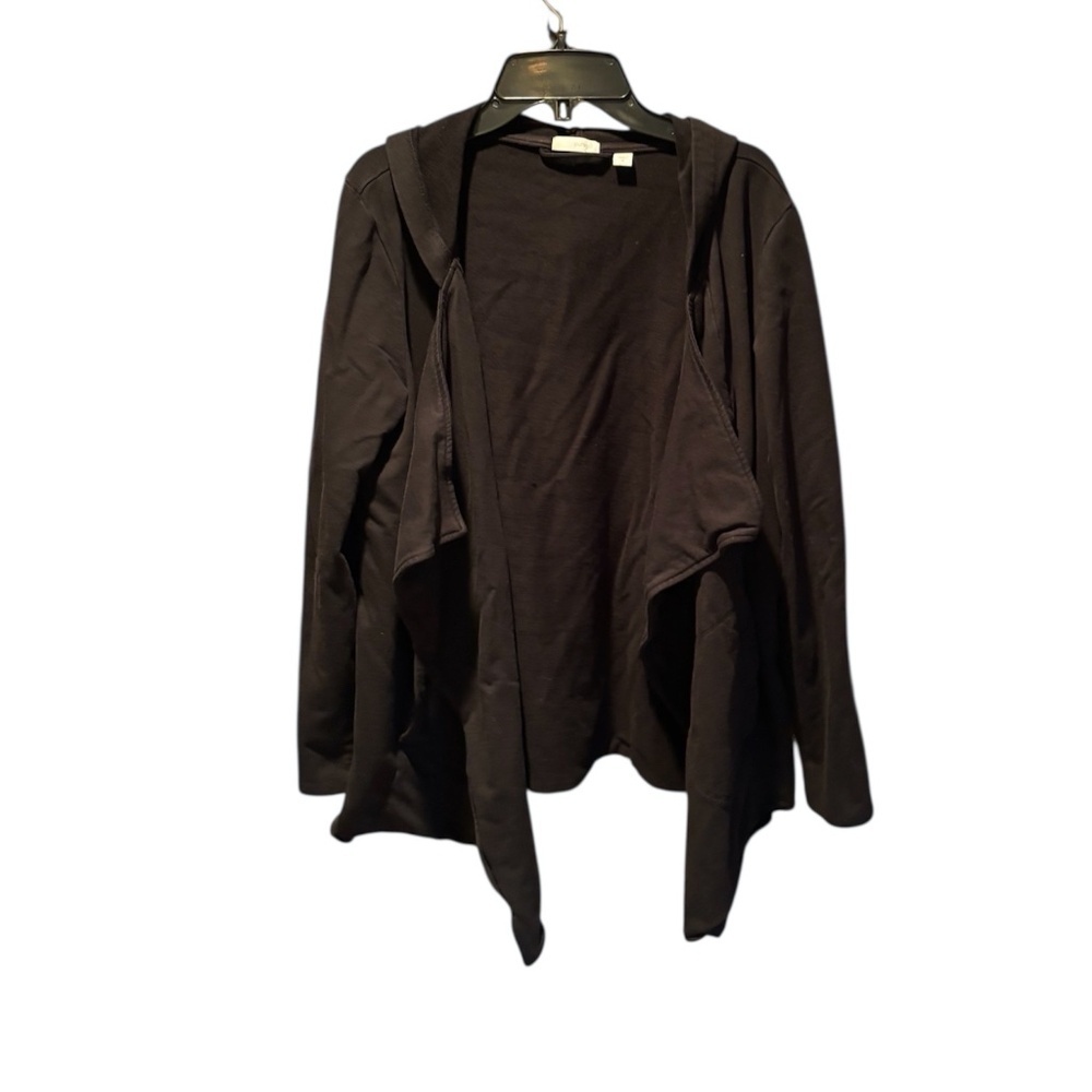 J. Jill Pure Jill Hooded Open Front Drape Waterfall Cardigan In Black Medium